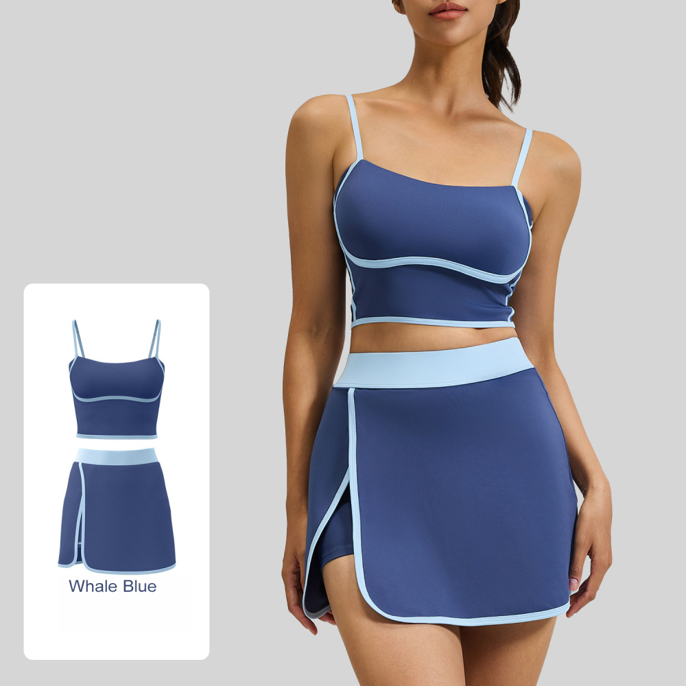 Tankye Women’s Curve-Hugging 2-Piece Workout Sets with Anti-Ride-Up Skort, Active Outfits for Outdoor Running, Gym & Yoga