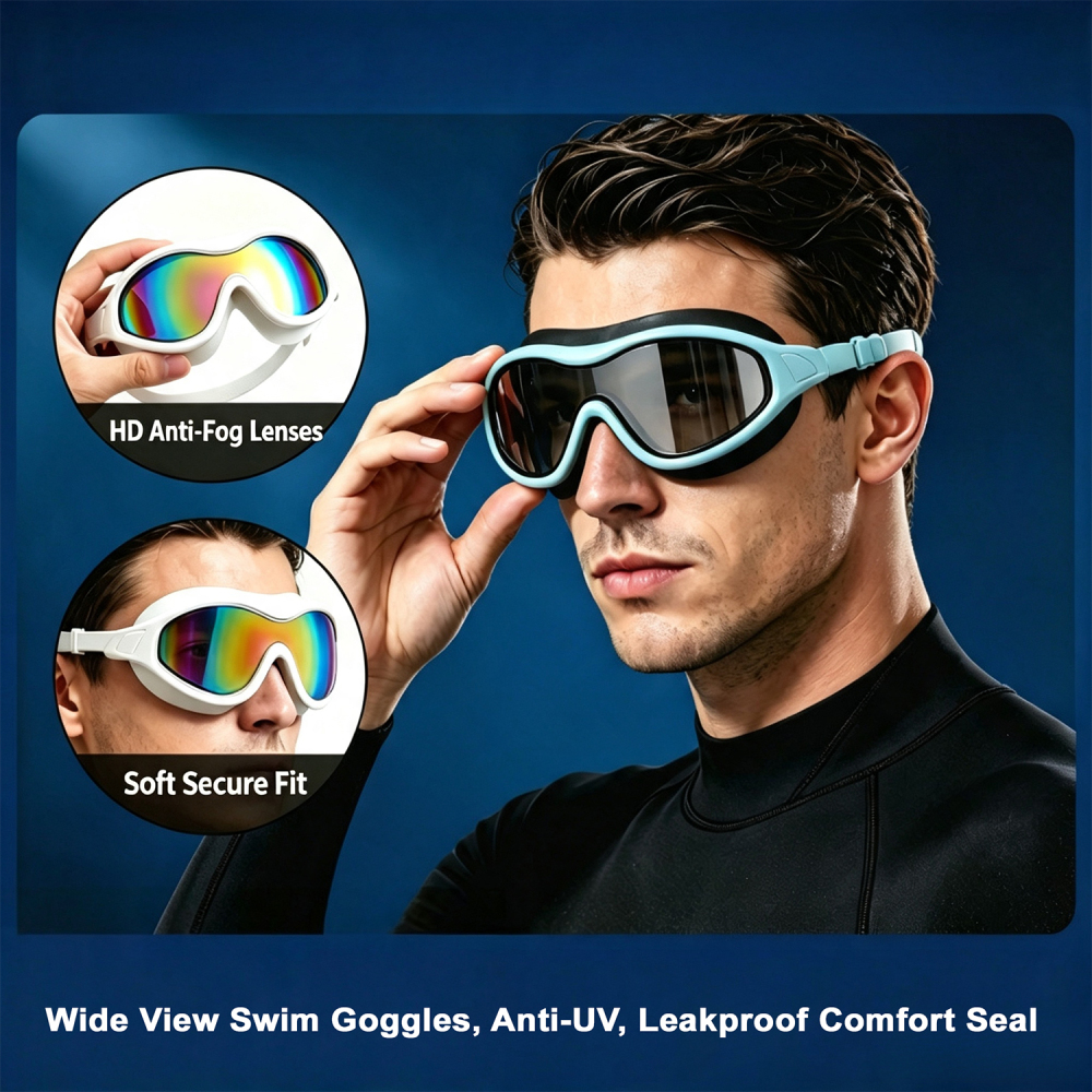 Tankye 2-Pack Panoramic Anti-Fog Swim Goggles for Adults,Wide Frame Panoramic Swim Goggles, HD Waterproof Anti-Fog Swimming Gear, Professional Diving Eye Goggles for Men & Women