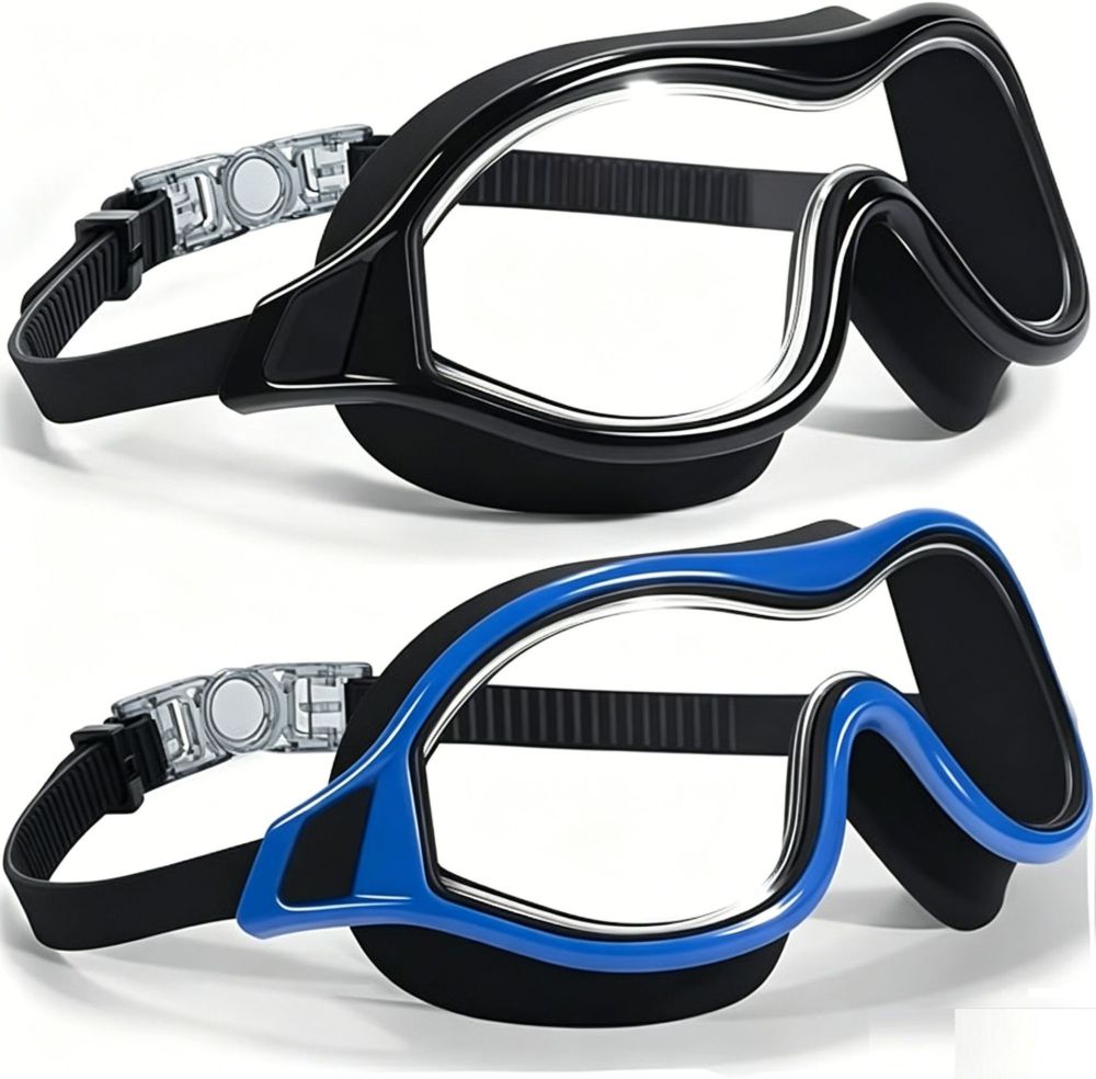Tankye 2-Pack Panoramic Anti-Fog Swim Goggles for Adults,Wide Frame Panoramic Swim Goggles, HD Waterproof Anti-Fog Swimming Gear, Professional Diving Eye Goggles for Men & Women