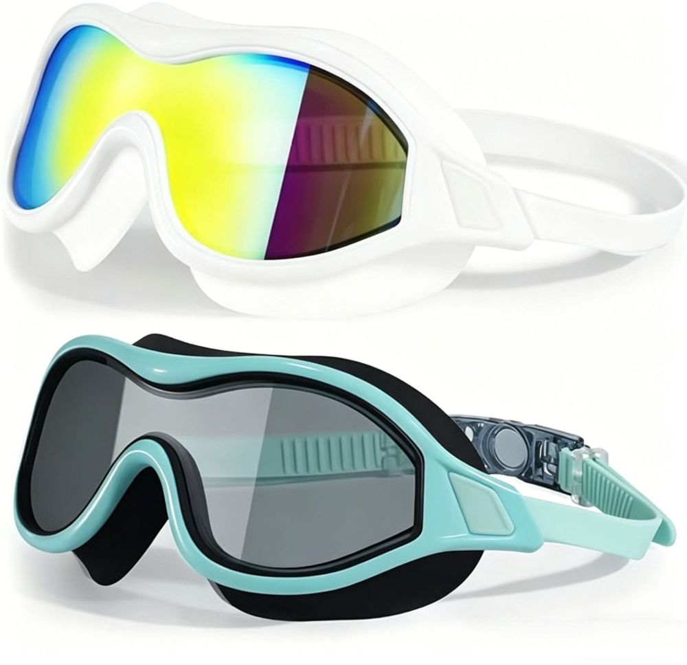 Tankye 2-Pack Panoramic Anti-Fog Swim Goggles for Adults,Wide Frame Panoramic Swim Goggles, HD Waterproof Anti-Fog Swimming Gear, Professional Diving Eye Goggles for Men & Women