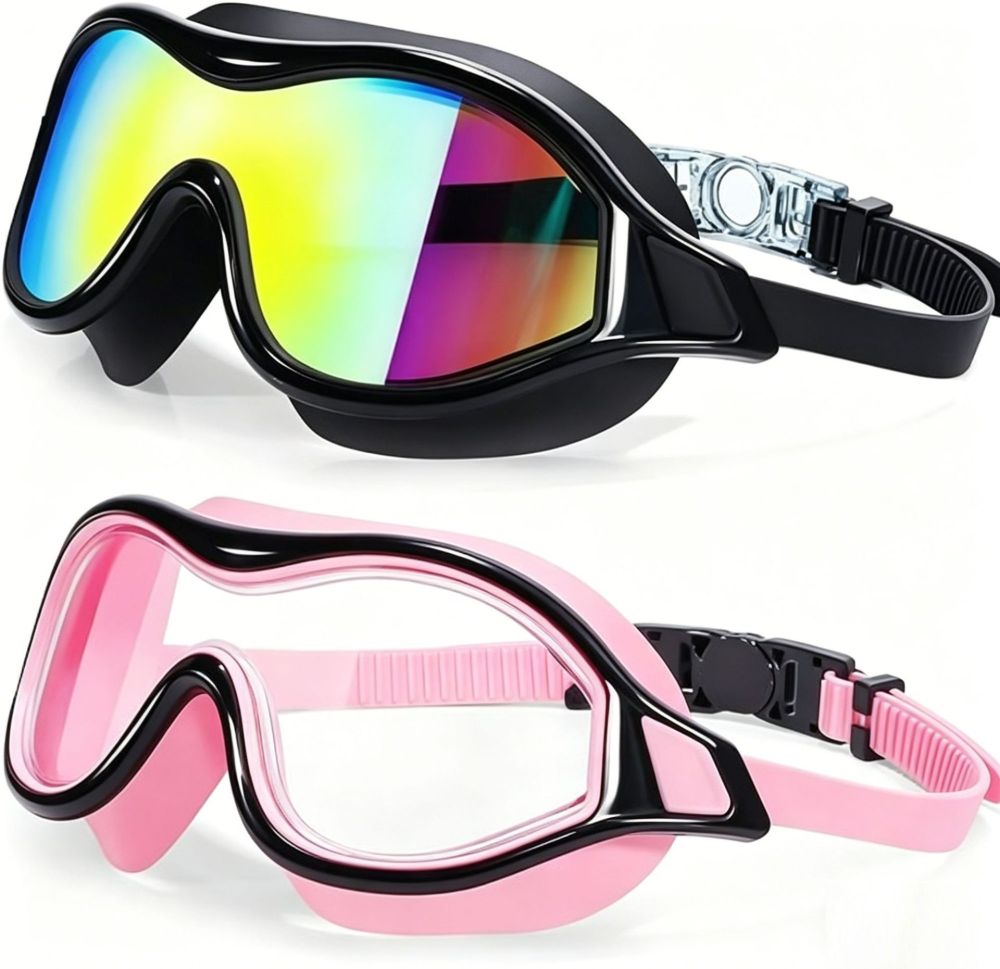 Tankye 2-Pack Panoramic Anti-Fog Swim Goggles for Adults,Wide Frame Panoramic Swim Goggles, HD Waterproof Anti-Fog Swimming Gear, Professional Diving Eye Goggles for Men & Women