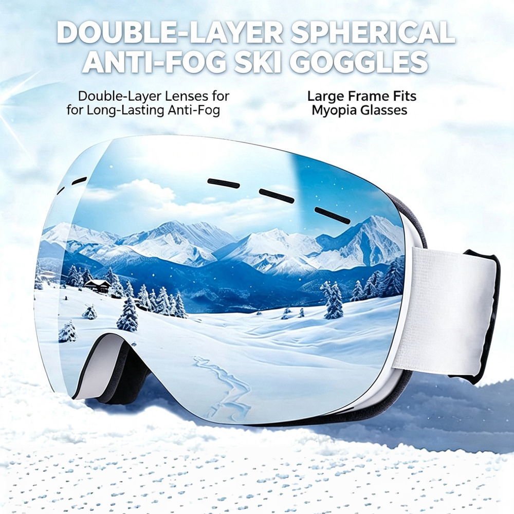 Tankye Adult Ski Goggles, Large Spherical Outdoor Riding Goggles, Fits Over Glasses, UV Protection, Dual-Layer Anti-Fog Snow Goggles