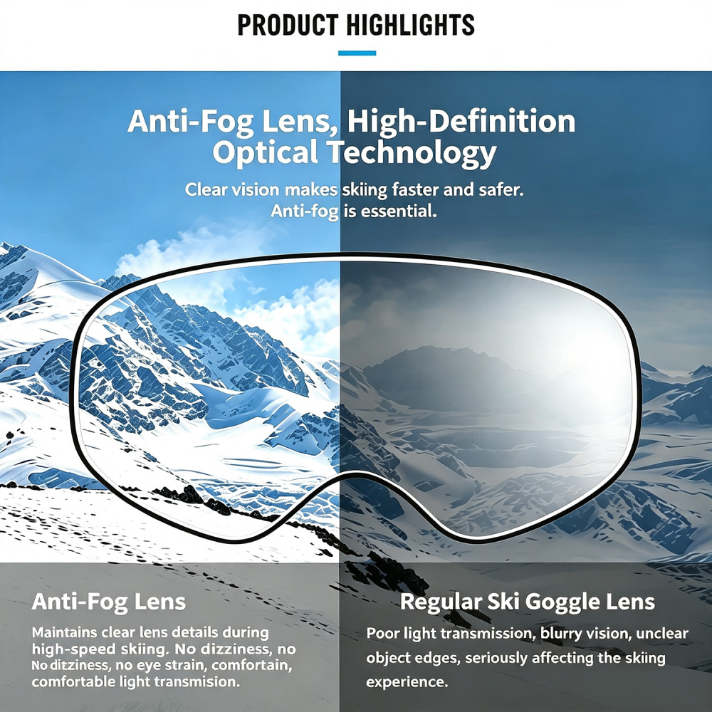 Tankye Adult Ski Goggles, Large Spherical Outdoor Riding Goggles, Fits Over Glasses, UV Protection, Dual-Layer Anti-Fog Snow Goggles