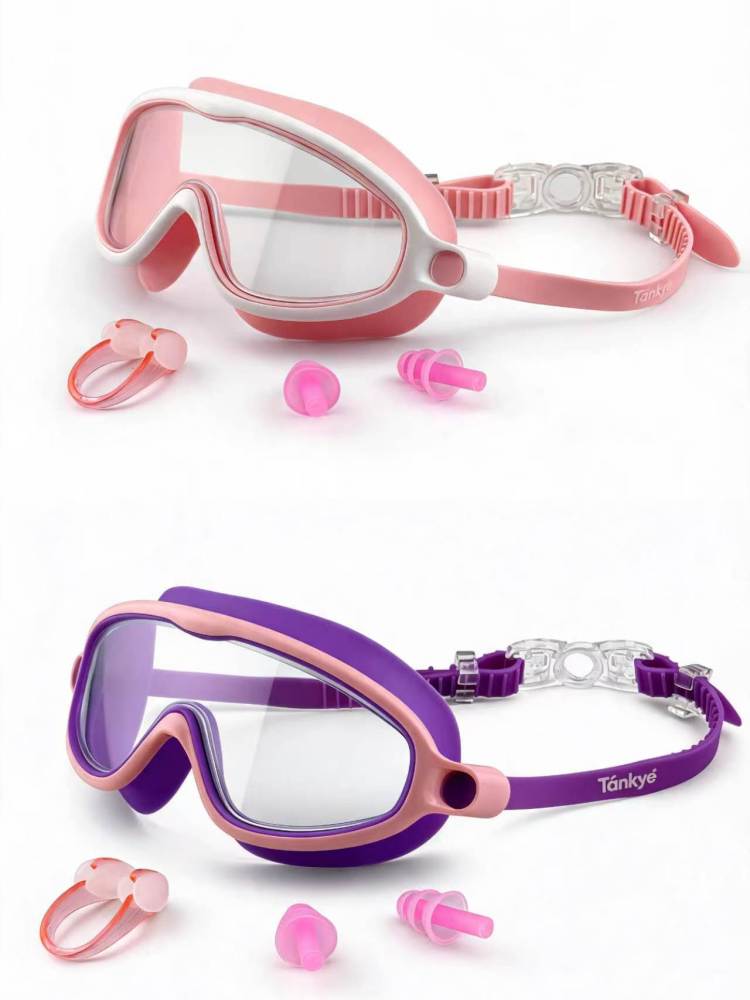 Tankye 2-Pack Kids Swimming Goggles, Anti-Fog & UV Protection Wide View Swim Glasses for Boys & Girls Ages 3–14