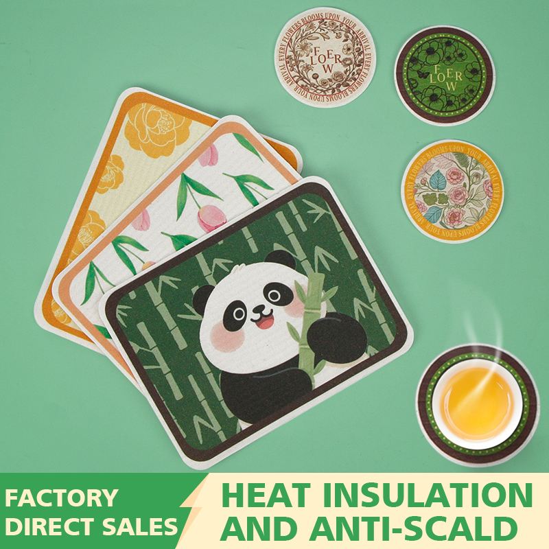 Printed compressed dishwashing wood pulp cotton
