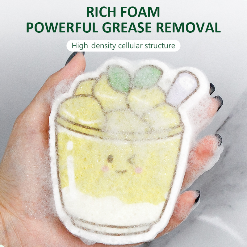 Printed compressed dishwashing wood pulp cotton