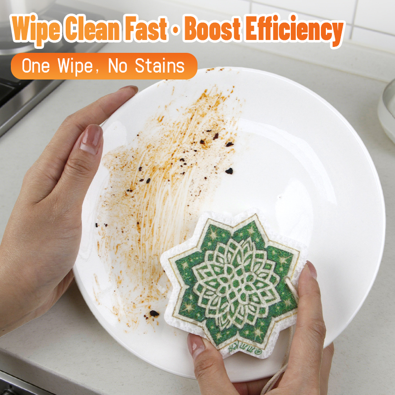 Printed compressed dishwashing wood pulp cotton
