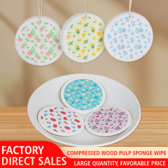 Printed compressed dishwashing wood pulp cotton