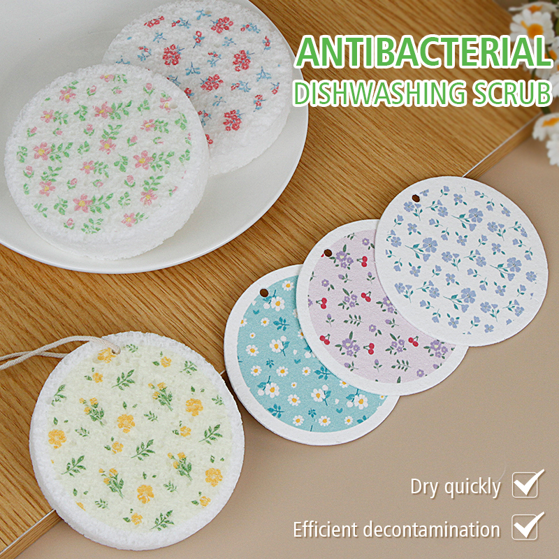 Printed compressed dishwashing wood pulp cotton