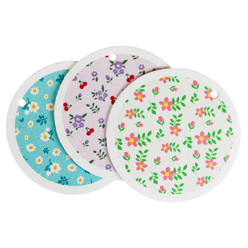 Printed compressed dishwashing wood pulp cotton