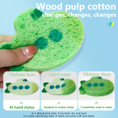 Printed compressed dishwashing wood pulp cotton
