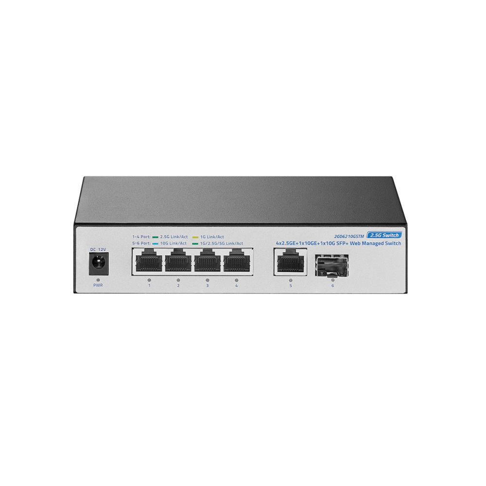 10G Web Managed Switch, 4x2.5G + 2x10G RJ45 Ports, LACP/VLAN/QoS, Fanless Metal, for NAS/Gaming/8K Streaming
