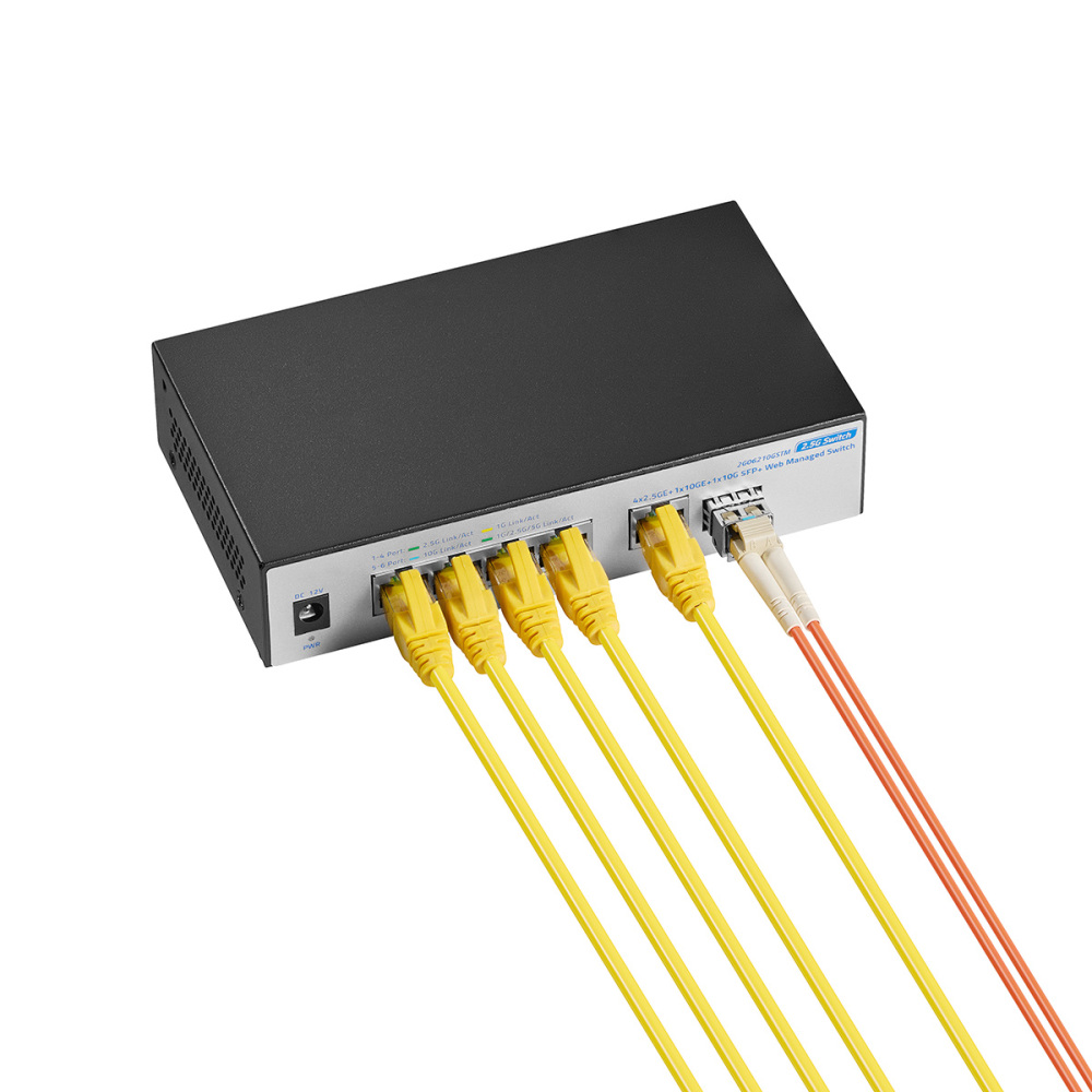 10G Web Managed Switch, 4x2.5G RJ45 + 10G RJ45 + 10G SFP Ports, LACP/VLAN/QoS, Fanless Metal, YuLinca Ethernet Switch for NAS/Gaming/8K Streaming