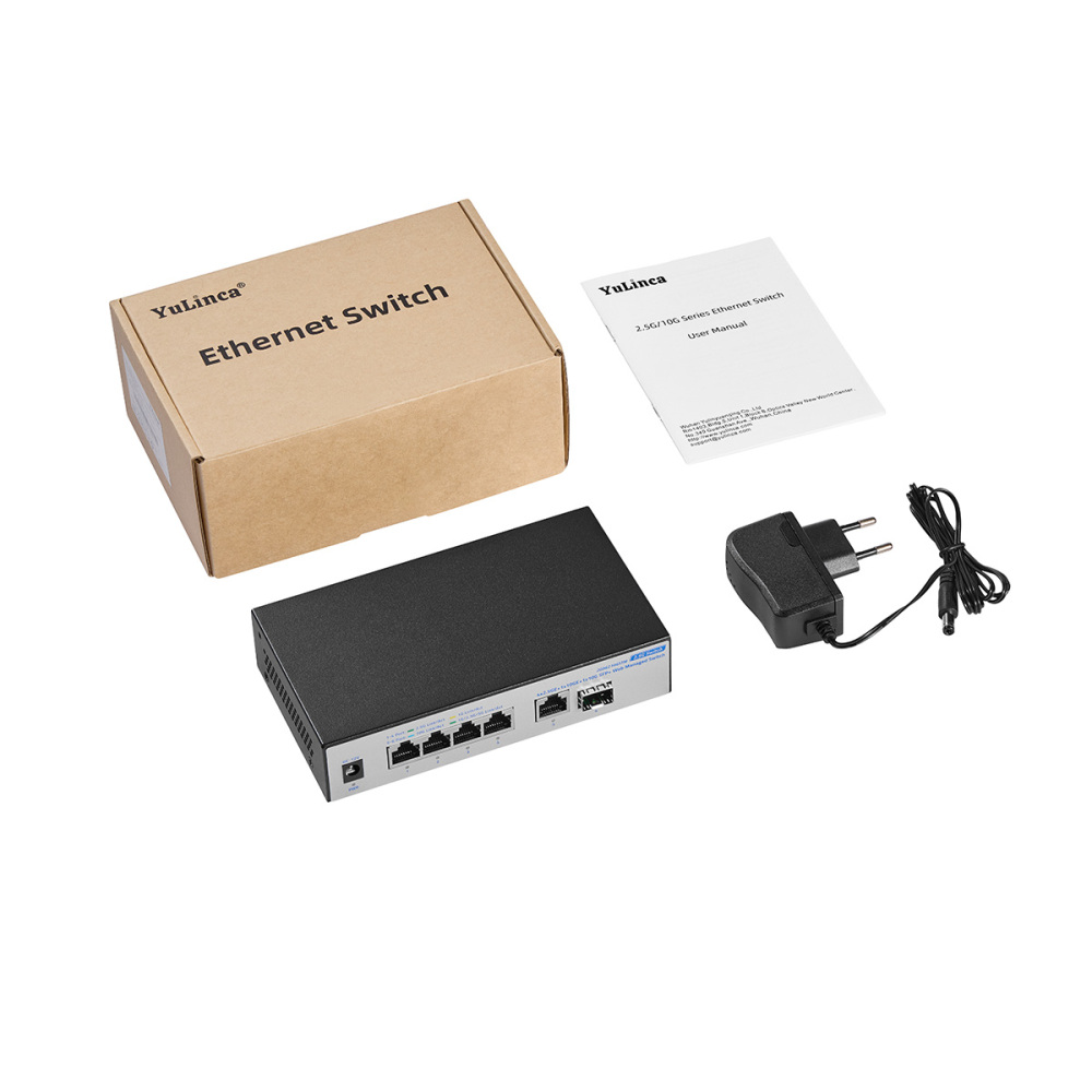 10G Web Managed Switch, 4x2.5G RJ45 + 10G RJ45 + 10G SFP Ports, LACP/VLAN/QoS, Fanless Metal, YuLinca Ethernet Switch for NAS/Gaming/8K Streaming