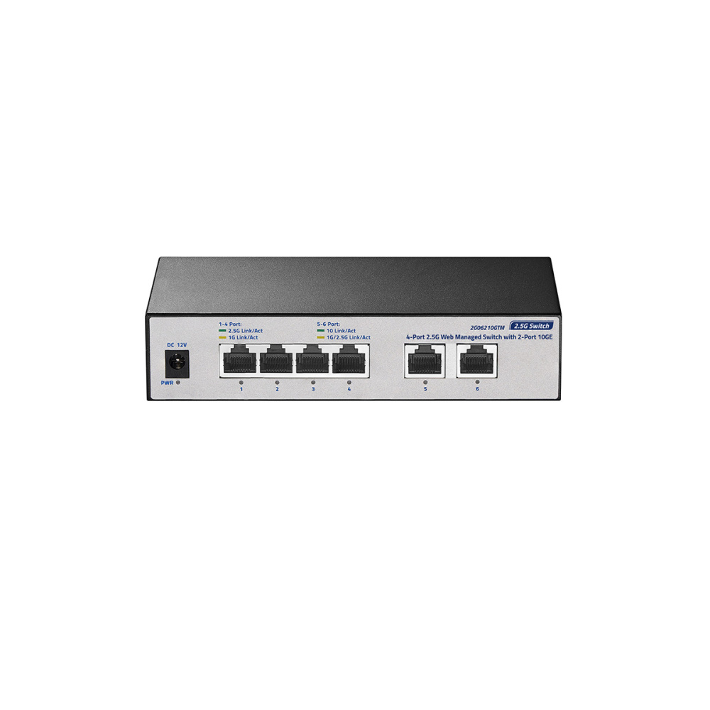 10G Web Managed Switch, 4x2.5G + 2x10G RJ45 Ports, LACP/VLAN/QoS, Fanless Metal, for NAS/Gaming/8K Streaming
