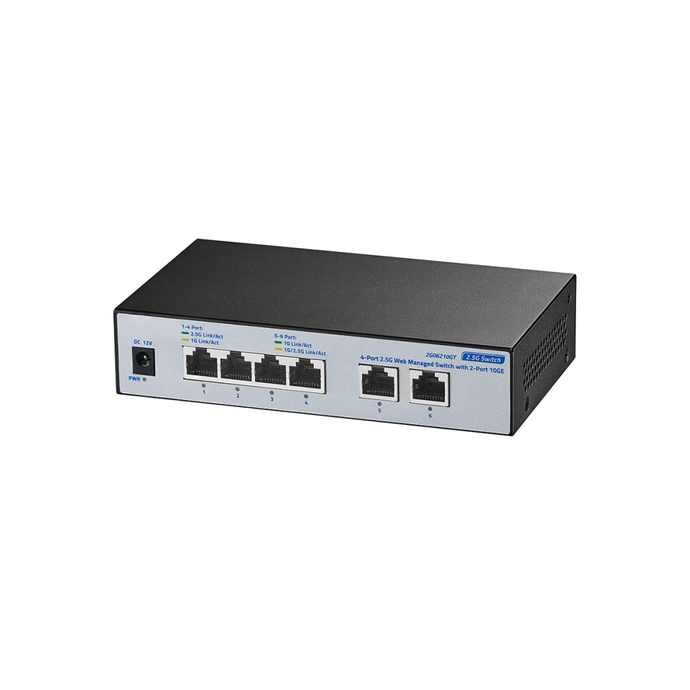10G Web Managed Switch, 4x2.5G + 2x10G RJ45 Ports, LACP/VLAN/QoS, Fanless Metal, for NAS/Gaming/8K Streaming