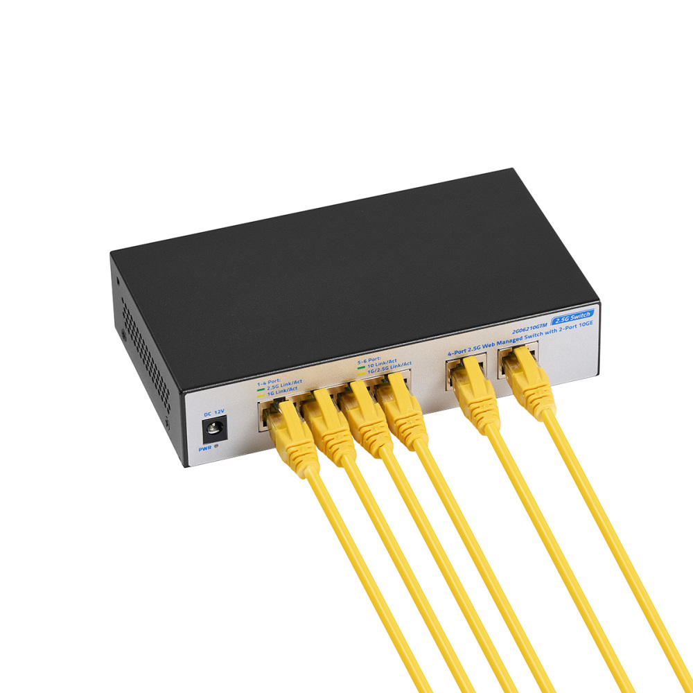 10G Web Managed Switch, 4x2.5G + 2x10G RJ45 Ports, LACP/VLAN/QoS, Fanless Metal, for NAS/Gaming/8K Streaming