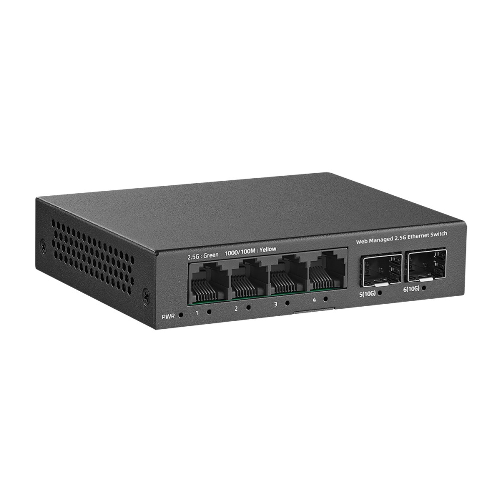 6 Port 2.5G Managed Switch, 4 x 2.5Gbps Base-T Ports and 2 x 10G SFP+ Slot, Support LACP/QOS/VLAN/IGMP, Mini Metal Fanless YuLinca 2.5Gb Easy Web Wallmount Switch