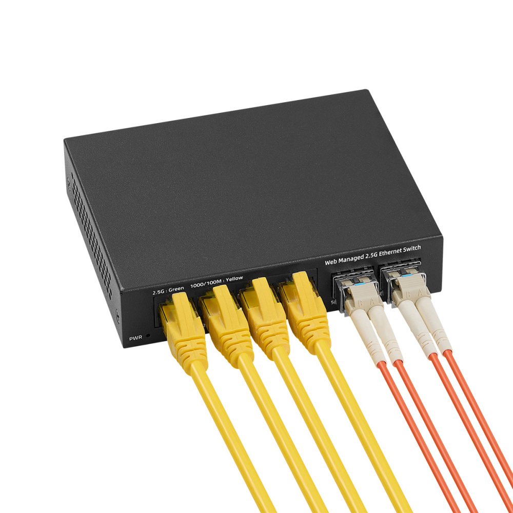6 Port 2.5G Managed Switch, 4 x 2.5Gbps Base-T Ports and 2 x 10G SFP+ Slot, Support LACP/QOS/VLAN/IGMP, Mini Metal Fanless YuLinca 2.5Gb Easy Web Wallmount Switch