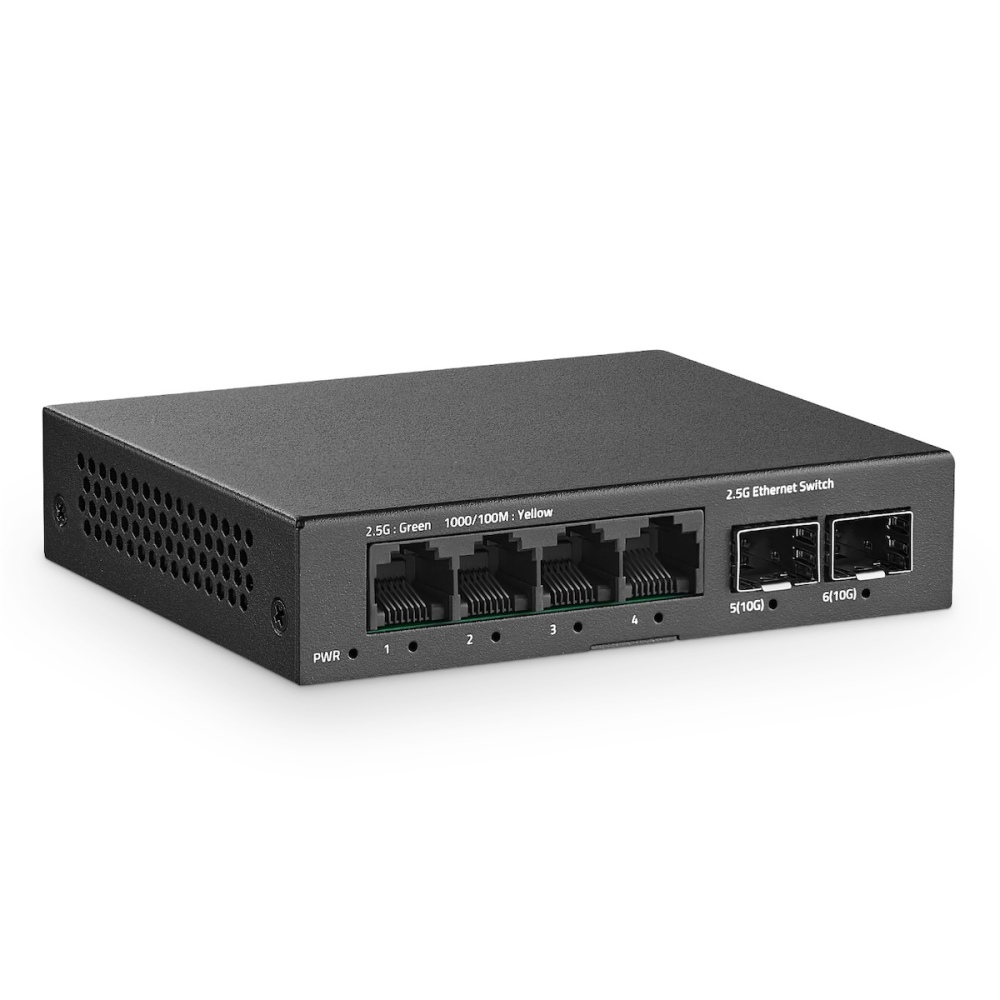 6 Port 2.5G Switch, 4 x 2.5GBASE-T Ports with 2 x 10G SFP+, Metal Mini Case, 60Gbps Switching Capacity, Fanless Plug & Play YuLinca Unmanaged Network Switch