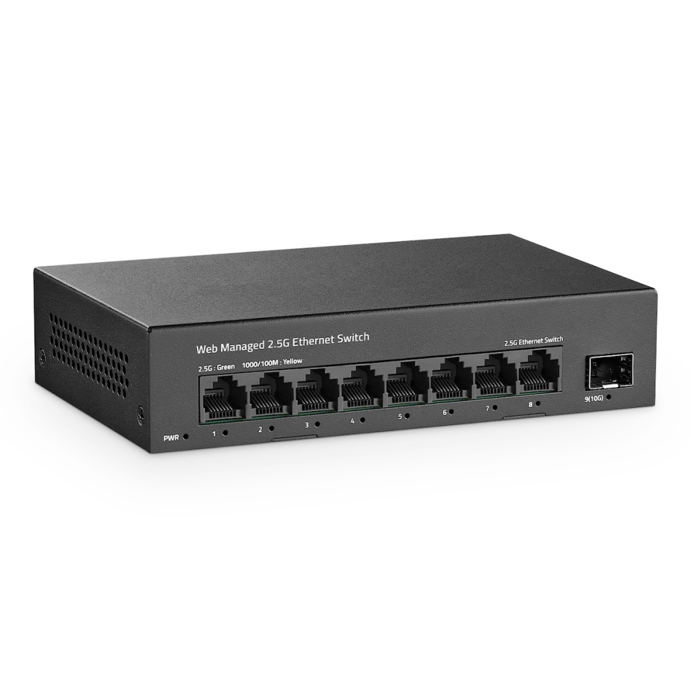 8 Port 2.5G Managed Switch, 8 x 2.5Gbps Base-T Ports and 10G SFP+ Slot, Support LACP/QOS/VLAN/IGMP, Mini Metal Fanless 2.5Gb YuLinca Easy Web Switch