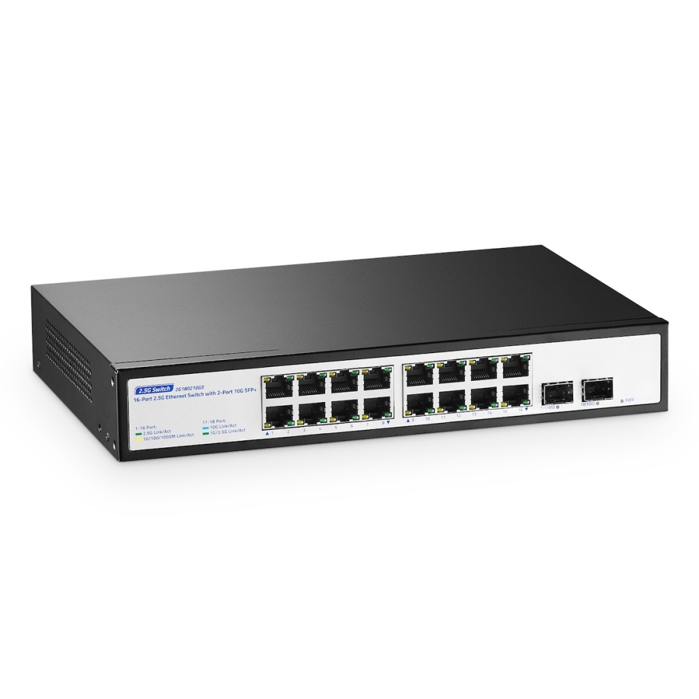 18-Port 2.5G Switch, 16x2.5G + 2x10G SFP+, YuLinca 2.5 Gigabit Switch for Wireless AP and PC, Fanless Metal Unmanaged Ethernet Switch, Plug & Play, Silent Desktop/Rackmount