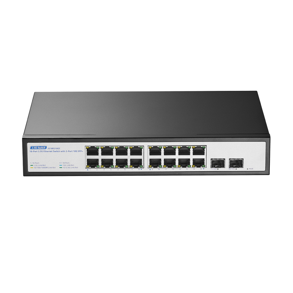 18-Port 2.5G Switch, 16x2.5G + 2x10G SFP+, YuLinca 2.5 Gigabit Switch for Wireless AP and PC, Fanless Metal Unmanaged Ethernet Switch, Plug & Play, Silent Desktop/Rackmount