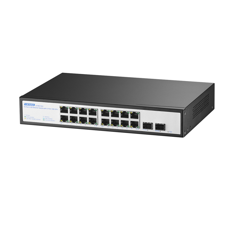 18-Port 2.5G Switch, 16x2.5G + 2x10G SFP+, YuLinca 2.5 Gigabit Switch for Wireless AP and PC, Fanless Metal Unmanaged Ethernet Switch, Plug & Play, Silent Desktop/Rackmount
