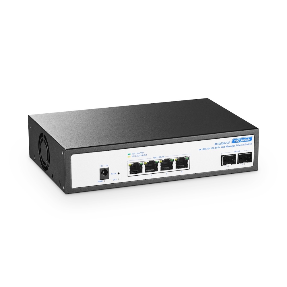 6 Port 10Gbps Managed Switch, 4 x 10G RJ-45, 2 x 10G SFP+ Slots, Support 10G/5G/2.5G/1000M Auto-Negotiation, YuLinca Smart Web Metal Network Switch