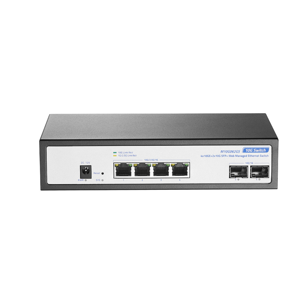 6 Port 10Gbps Managed Switch, 4 x 10G RJ-45, 2 x 10G SFP+ Slots, Support 10G/5G/2.5G/1000M Auto-Negotiation, YuLinca Smart Web Metal Network Switch