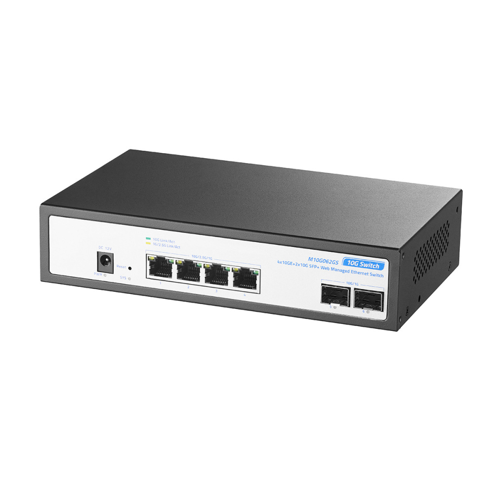 6 Port 10Gbps Managed Switch, 4 x 10G RJ-45, 2 x 10G SFP+ Slots, Support 10G/5G/2.5G/1000M Auto-Negotiation, YuLinca Smart Web Metal Network Switch