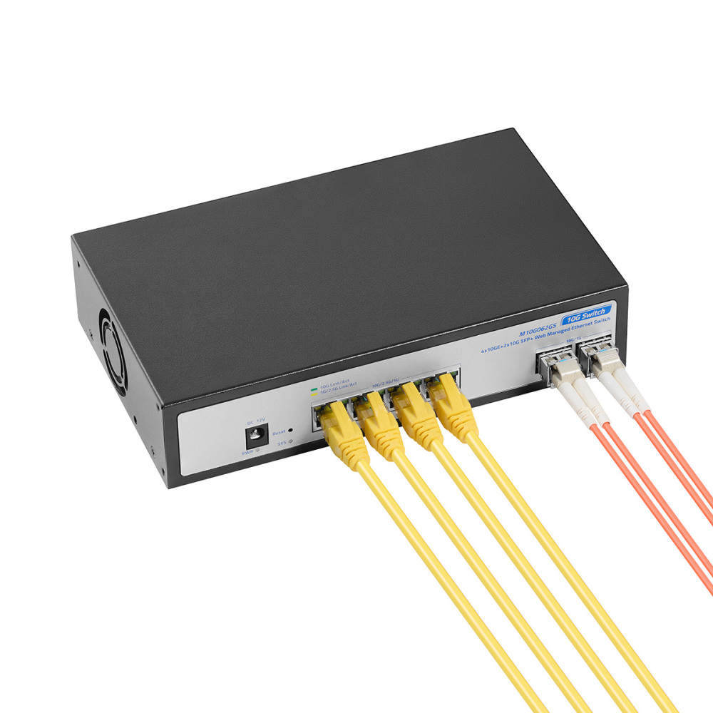 6 Port 10Gbps Managed Switch, 4 x 10G RJ-45, 2 x 10G SFP+ Slots, Support 10G/5G/2.5G/1000M Auto-Negotiation, YuLinca Smart Web Metal Network Switch