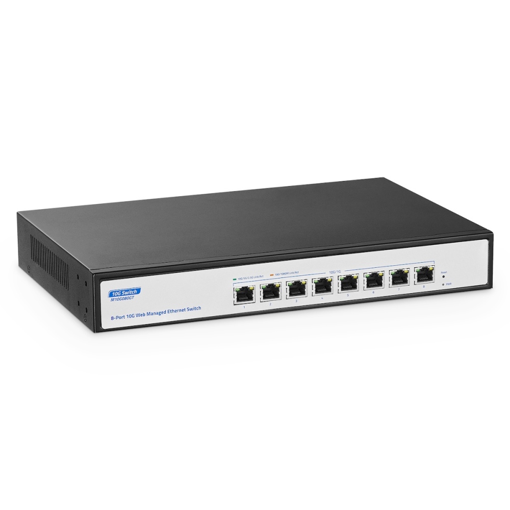 10G Switch 8 Port Managed, 10G/5G/2.5G/1000M Ethernet Auto-Negotiation, 160Gbps Bandwidth, Support LACP/QOS/VLAN/IGMP, Desktop/Rackmount YuLinca Managed Network Switch
