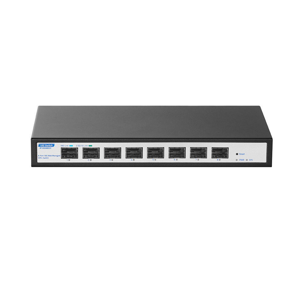 8 Port 10Gbps SFP+ Managed Switch, Support 1G/2.5G/10G SFP Module, 160Gbps Bandwidth, Desktop|Wallmount Metal Fanless, YuLinca Managed Fiber Switch