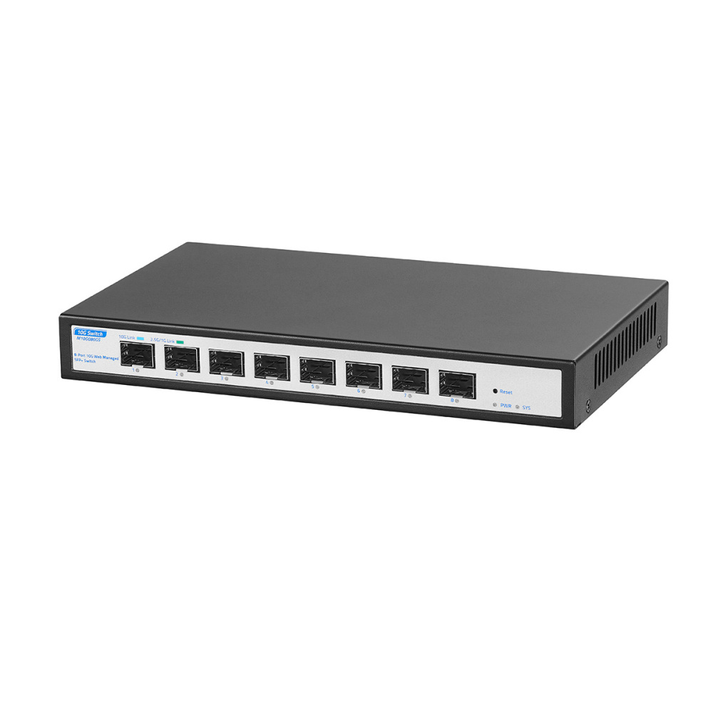 8 Port 10Gbps SFP+ Managed Switch, Support 1G/2.5G/10G SFP Module, 160Gbps Bandwidth, Desktop|Wallmount Metal Fanless, YuLinca Managed Fiber Switch