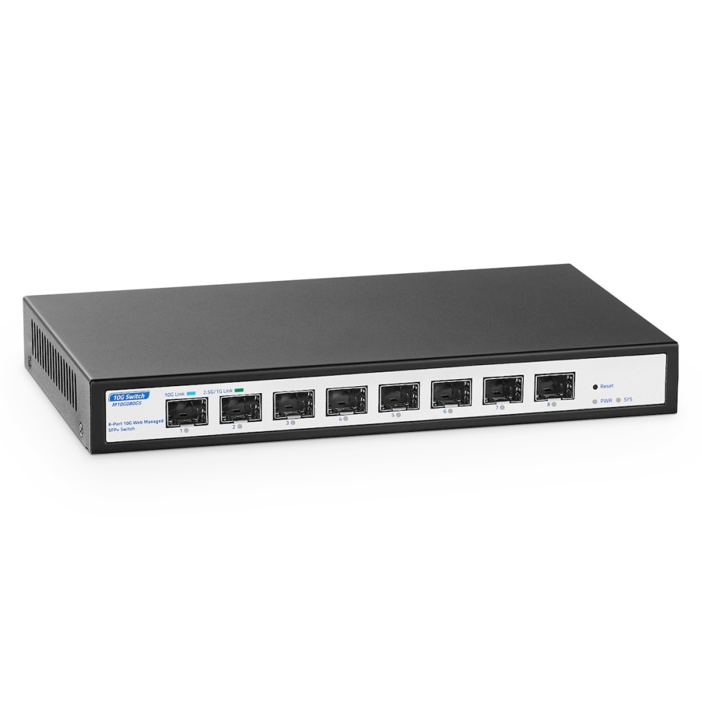 8 Port 10Gbps SFP+ Managed Switch, Support 1G/2.5G/10G SFP Module, 160Gbps Bandwidth, Desktop|Wallmount Metal Fanless, YuLinca Managed Fiber Switch