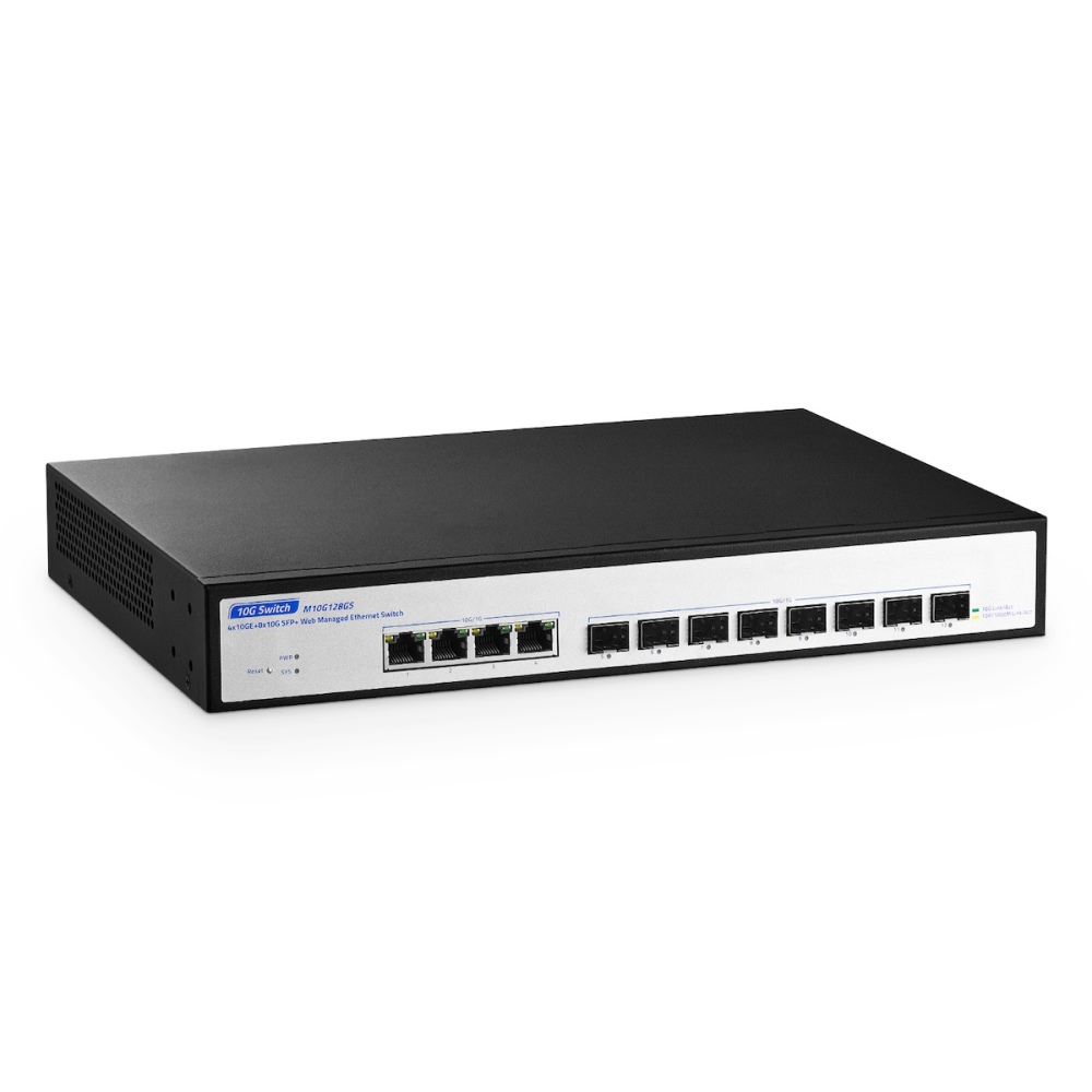 12 Port 10Gbps Managed Switch, 8 x 10G SFP+ Slots, 4 x 10G RJ-45 Ports, Support 10G/5G/2.5G/1000M Auto-Negotiation, YuLinca Smart Web Managed Rackmout Switch