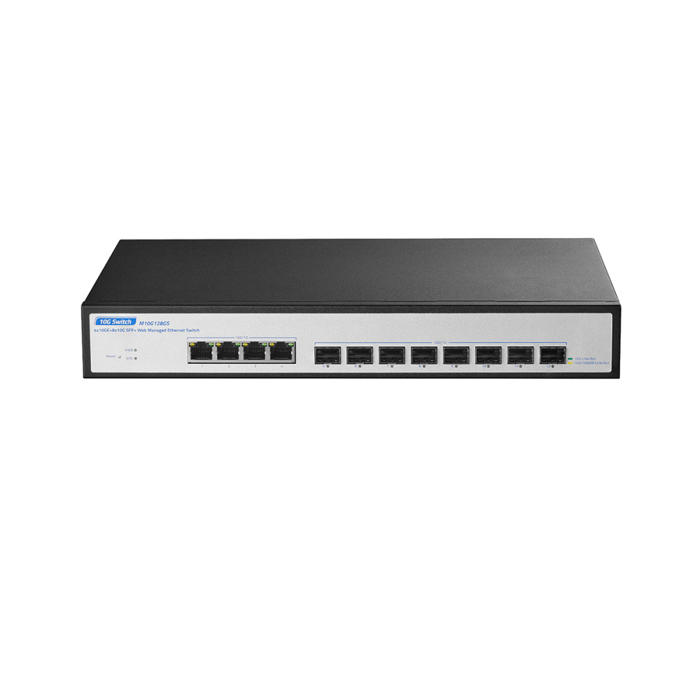 12 Port 10Gbps Managed Switch, 8 x 10G SFP+ Slots, 4 x 10G RJ-45 Ports, Support 10G/5G/2.5G/1000M Auto-Negotiation, YuLinca Smart Web Managed Rackmout Switch