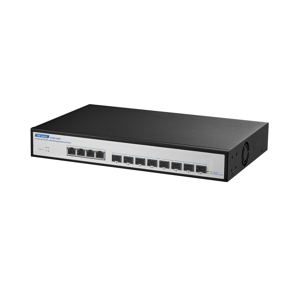 12 Port 10Gbps Managed Switch, 8 x 10G SFP+ Slots, 4 x 10G RJ-45 Ports, Support 10G/5G/2.5G/1000M Auto-Negotiation, YuLinca Smart Web Managed Rackmout Switch