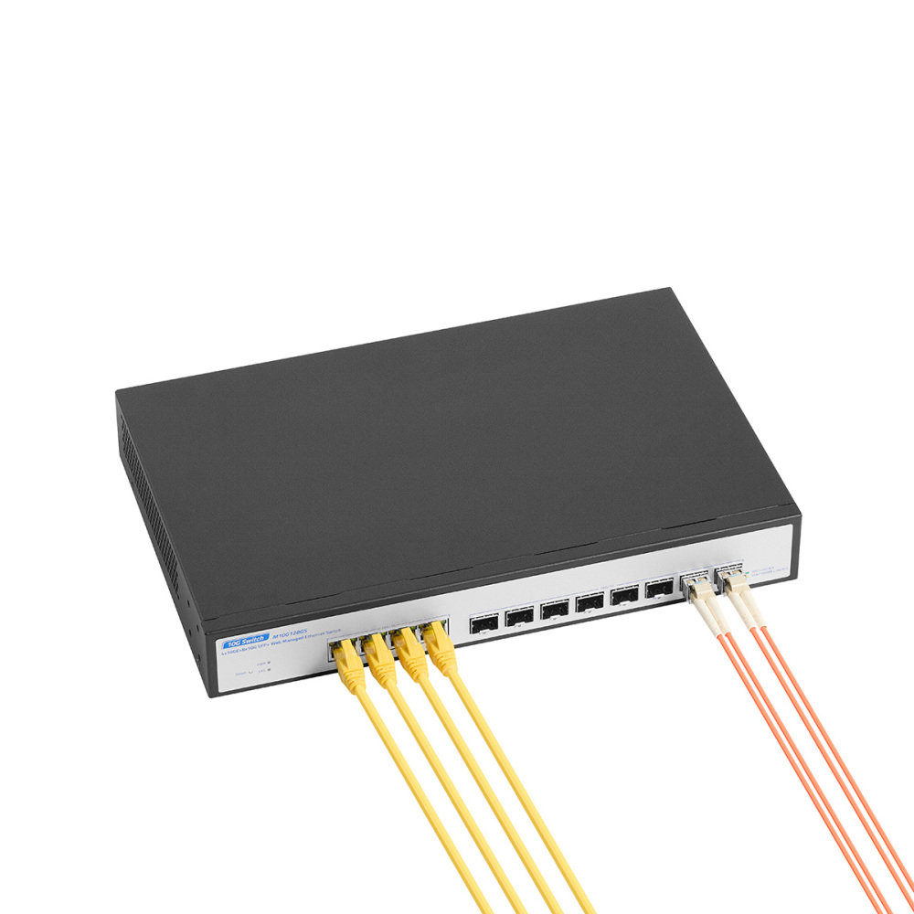 12 Port 10Gbps Managed Switch, 8 x 10G SFP+ Slots, 4 x 10G RJ-45 Ports, Support 10G/5G/2.5G/1000M Auto-Negotiation, YuLinca Smart Web Managed Rackmout Switch