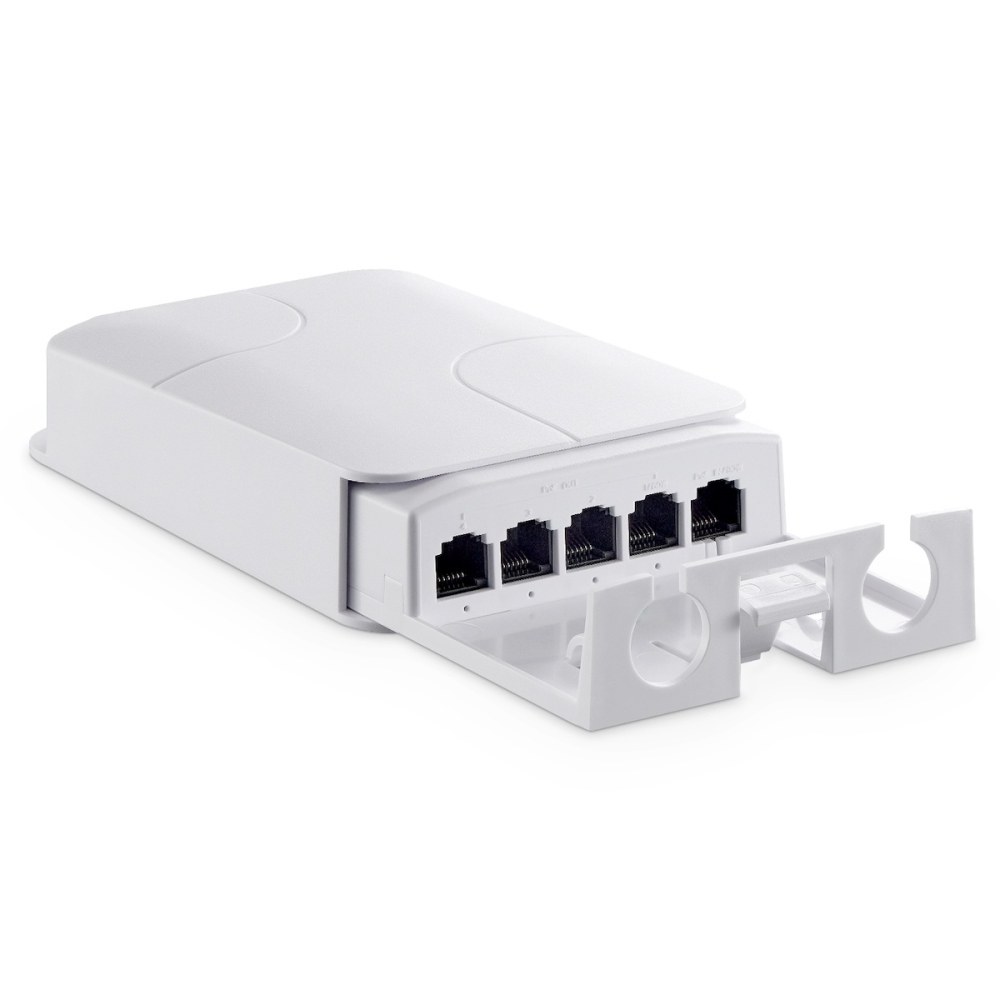 Outdoor 5 Port PoE Extender, 1 in 4 Out PoE+ Repeater, 10/100Mbps, IEEE 802.3 af/at/bt 90W, Wall Mount Waterproof YuLinca POE Passthrough Switch