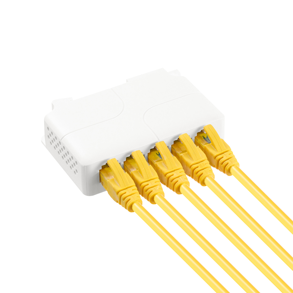 5 Port Gigabit PoE Extender, 1 in 4 Out PoE+ Repeater, 10/100/1000Mbps, IEEE 802.3 af/at/bt 90W, Wall and Din Rail Mount YuLinca PoE Passthrough Switch