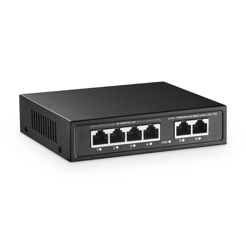 6 Port Mini PoE Switch with 4 PoE+, 2 Uplink, 10/100Mbps Ethernet, 65W 802.3af/at PoE, Fanless Metal Plug & Play PoE+ YuLinca Network Switch