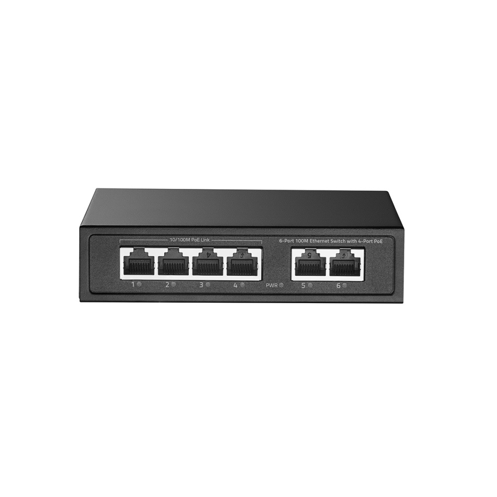 6 Port Mini PoE Switch with 4 PoE+, 2 Uplink, 10/100Mbps Ethernet, 65W 802.3af/at PoE, Fanless Metal Plug & Play PoE+ YuLinca Network Switch