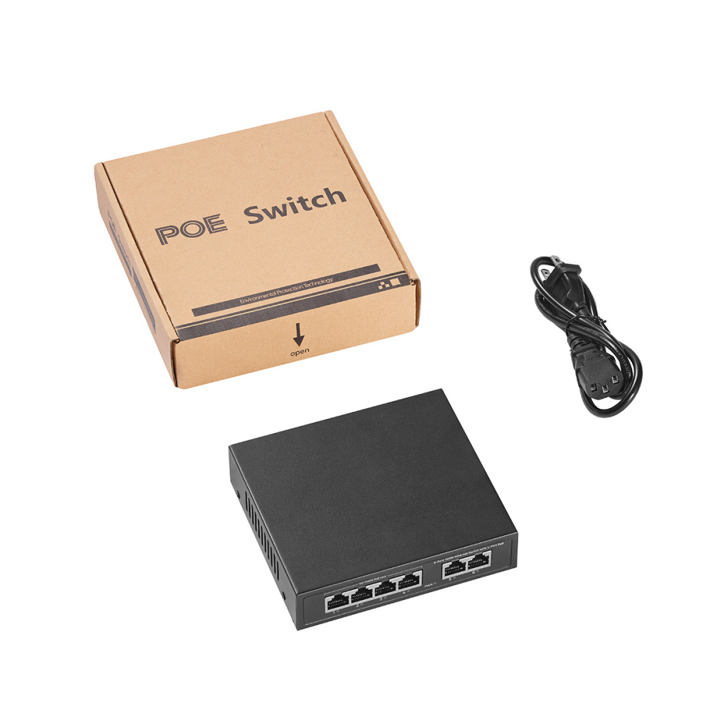 6 Port Mini PoE Switch with 4 PoE+, 2 Uplink, 10/100Mbps Ethernet, 65W 802.3af/at PoE, Fanless Metal Plug & Play PoE+ YuLinca Network Switch