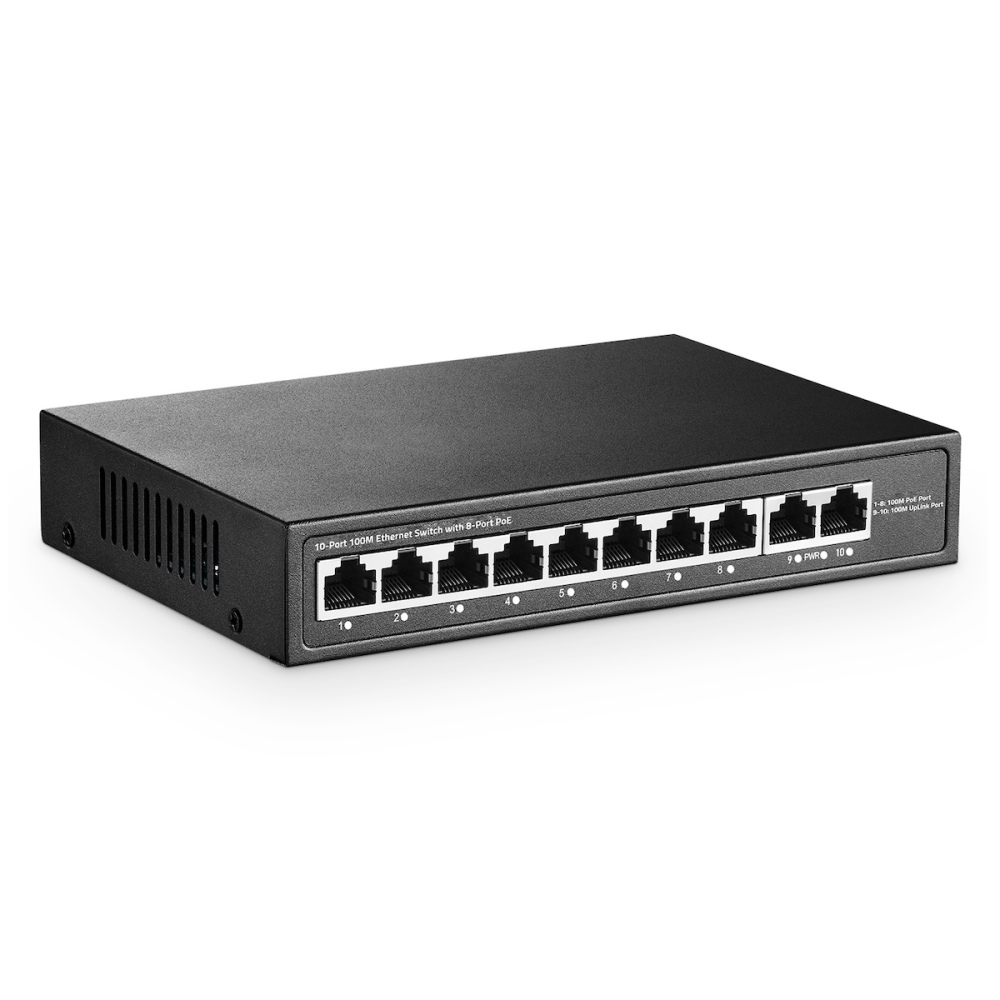 10 Port Mini PoE Switch with 8 PoE+, 2 Uplink, 10/100Mbps Ethernet, 120W 802.3af/at PoE, Fanless Metal Plug & Play PoE+ YuLinca Network Switch