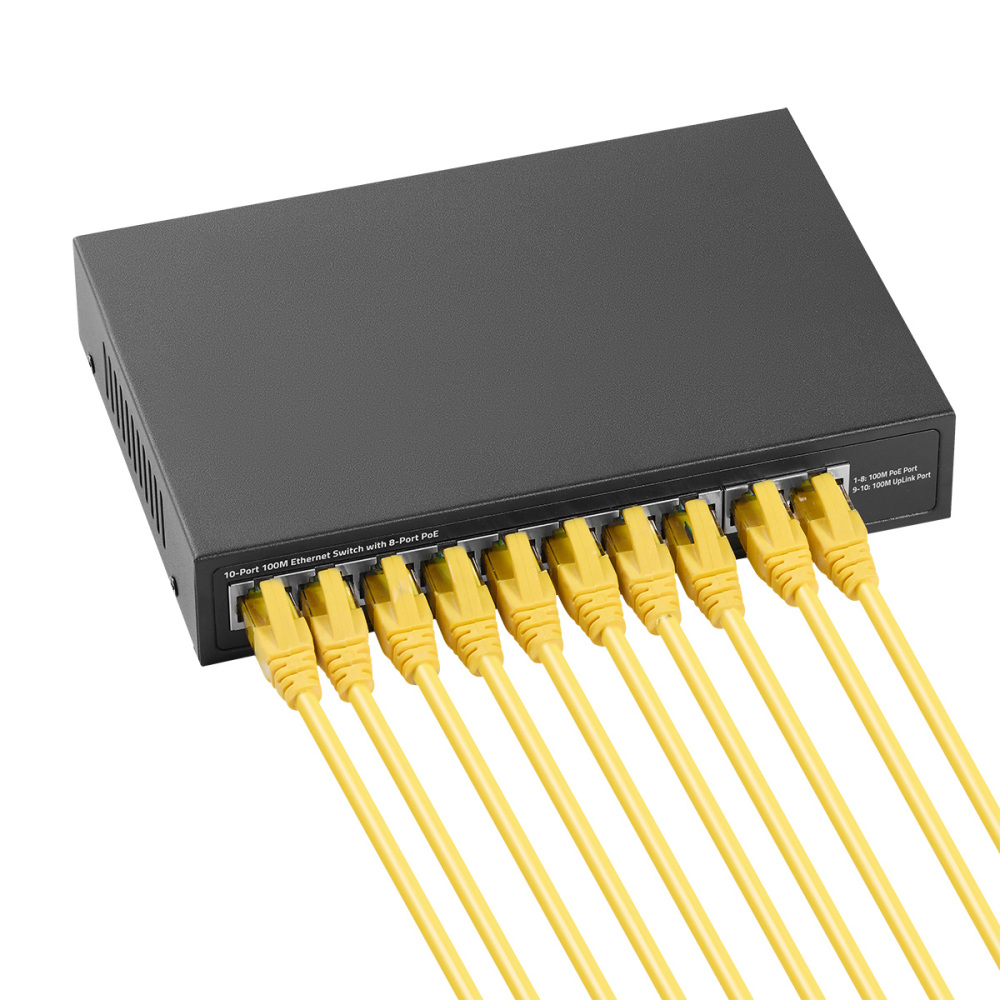 10 Port Mini PoE Switch with 8 PoE+, 2 Uplink, 10/100Mbps Ethernet, 120W 802.3af/at PoE, Fanless Metal Plug & Play PoE+ YuLinca Network Switch