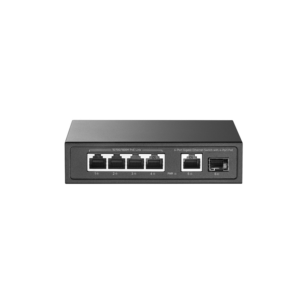 YuLinca 6 Port Mini Gigabit PoE Switch with 4 PoE+ Port, 1 Gigaibt RJ45 Uplink, 1 Gigabit SFP, IEEE802.3af/at, Max 65W, Metal Fanless Plug & Play Ethernet Switch