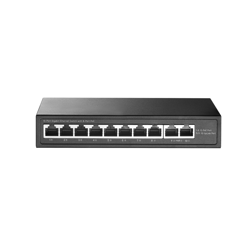 10 Port Mini PoE Switch with 8 PoE+, 2 Uplink, 10/100Mbps Ethernet, 120W 802.3af/at PoE, Fanless Metal Plug & Play PoE+ YuLinca Network Switch
