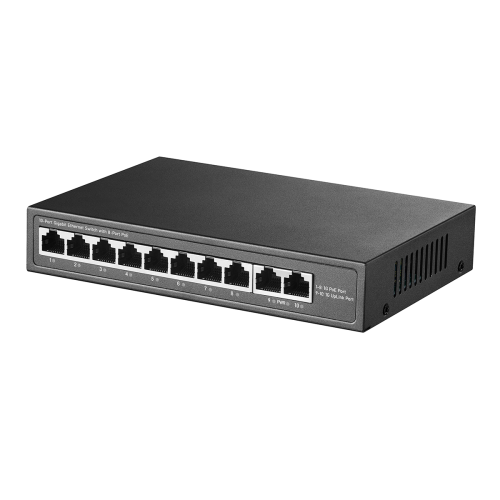 10 Port Mini PoE Switch with 8 PoE+, 2 Uplink, 10/100Mbps Ethernet, 120W 802.3af/at PoE, Fanless Metal Plug & Play PoE+ YuLinca Network Switch